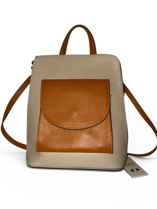 Divina Firenze Handbags - Leather Two-Tone Beige and Tan Women’s Backpack/Crossbody/Shoulder bag, new
